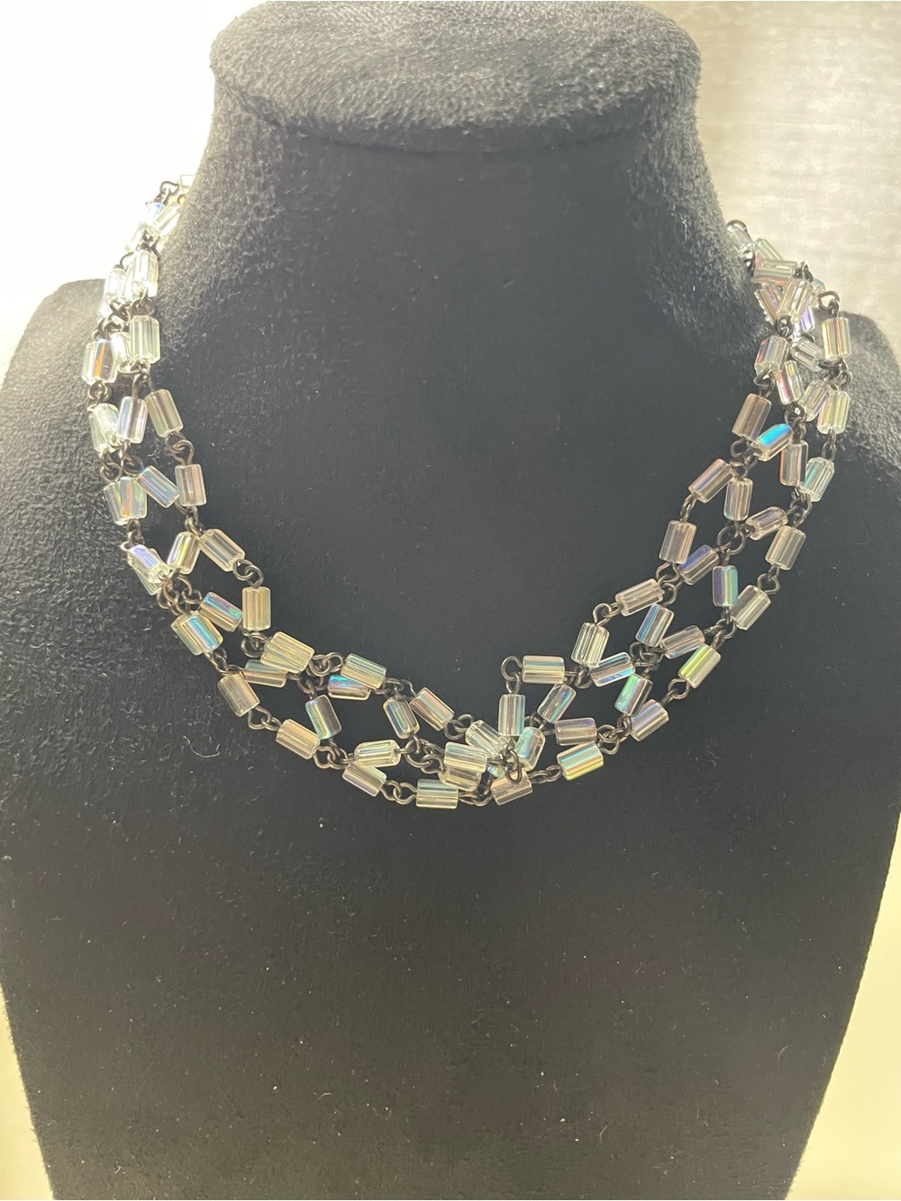 Steve Madden Iridescent Clear Multi-Strand Crystal Necklace